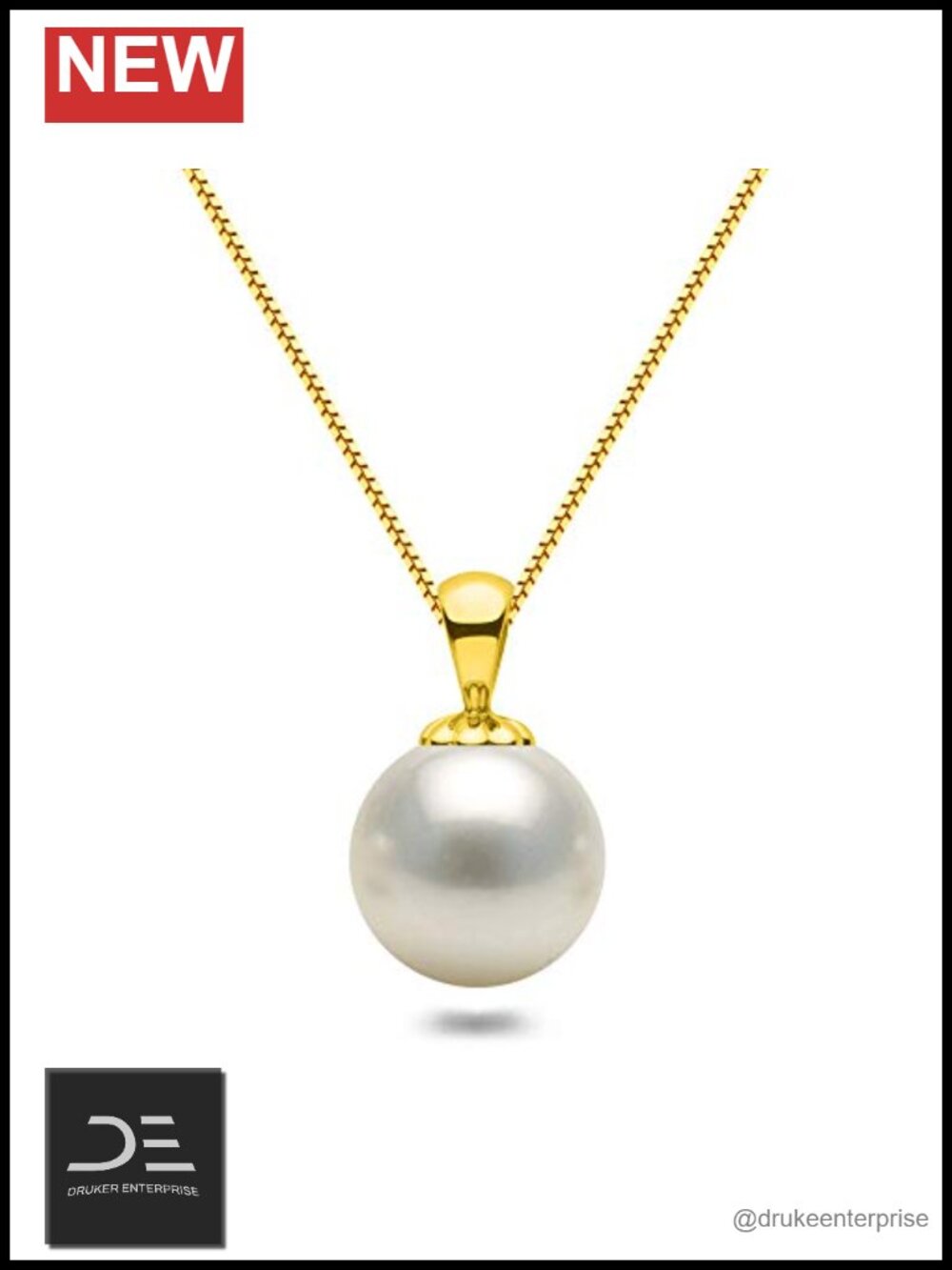White Akoya Pearl Pendant Necklace 14k Gold Plated Sterling Silver 16-18" Box
